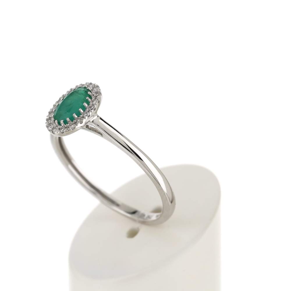 Bague or blanc 750 émeraude diamants - vue 4