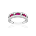Bague or blanc 750 rubis diamants - vue 1