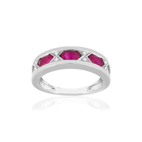 Bague or blanc 750 rubis diamants