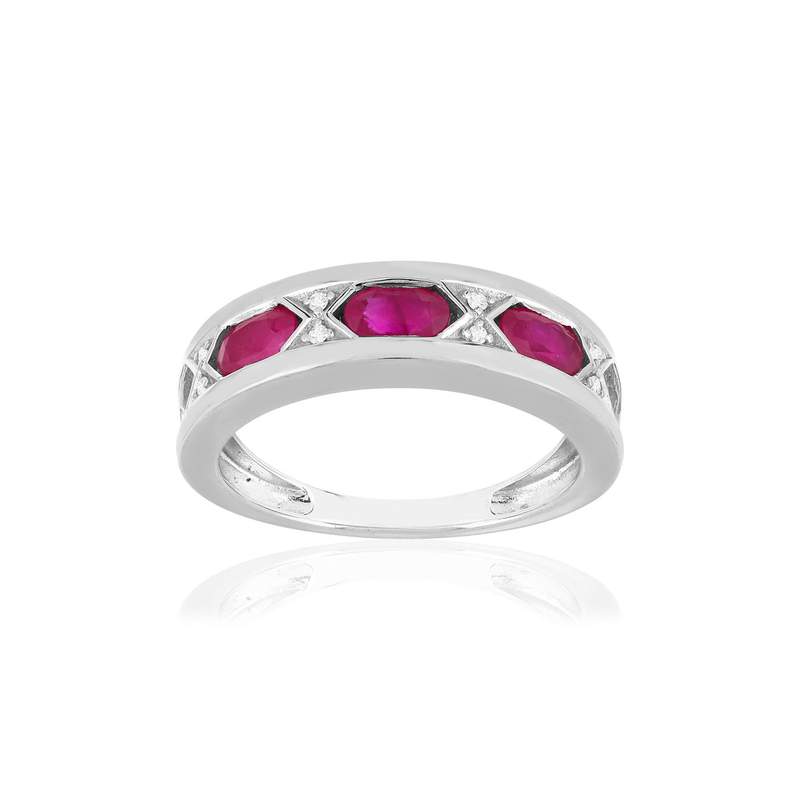 Bague or blanc 750 rubis diamants - vue 1