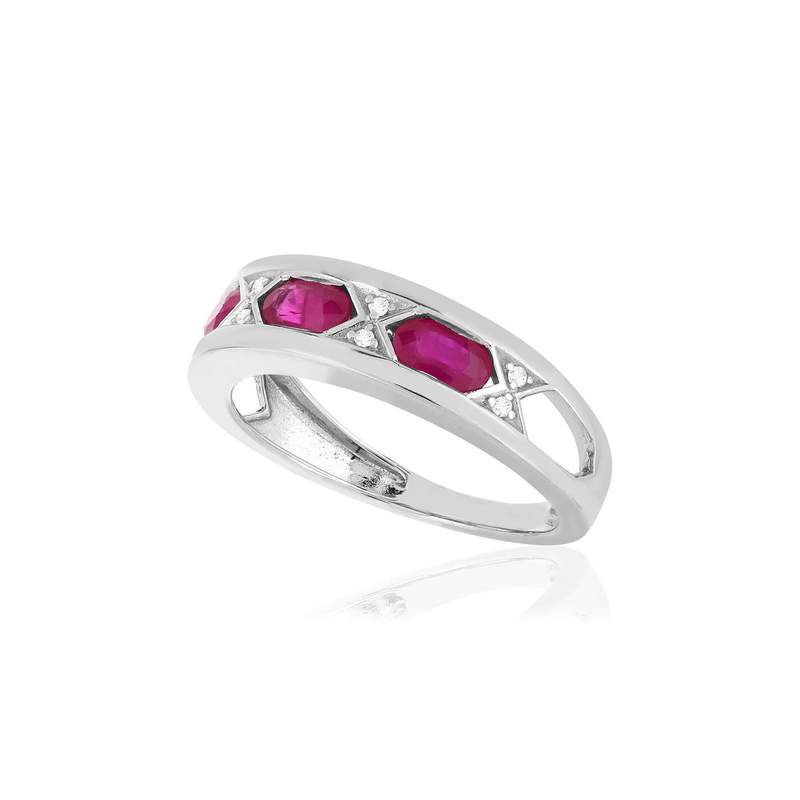 Bague or blanc 750 rubis diamants - vue D1