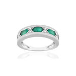 Bague or blanc 750 émeraudes diamants - vue 1