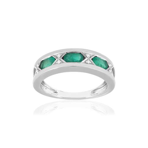 Bague or blanc 750 émeraudes diamants