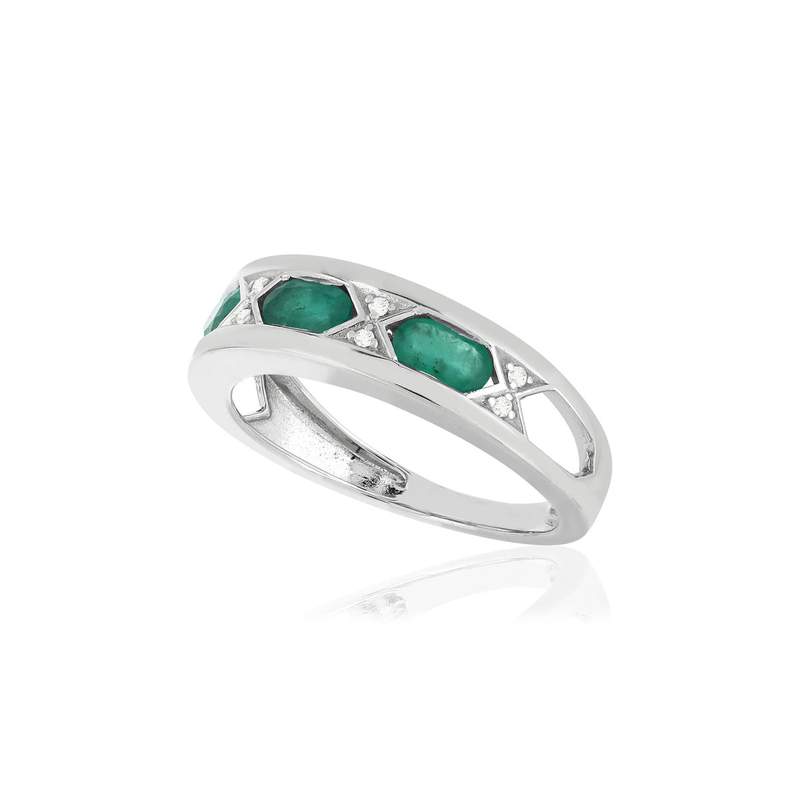 Bague or blanc 750 émeraudes diamants - vue D1