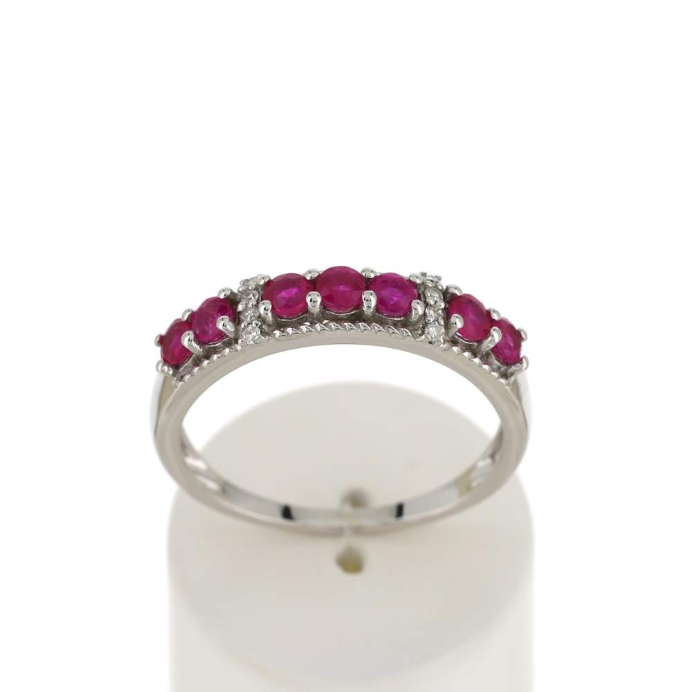 Bague or blanc 750 rubis diamants - vue 1