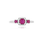 Bague or blanc 750 rubis diamants - vue 3