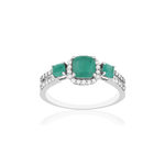 Bague or blanc 750 émeraudes diamants - vue 1