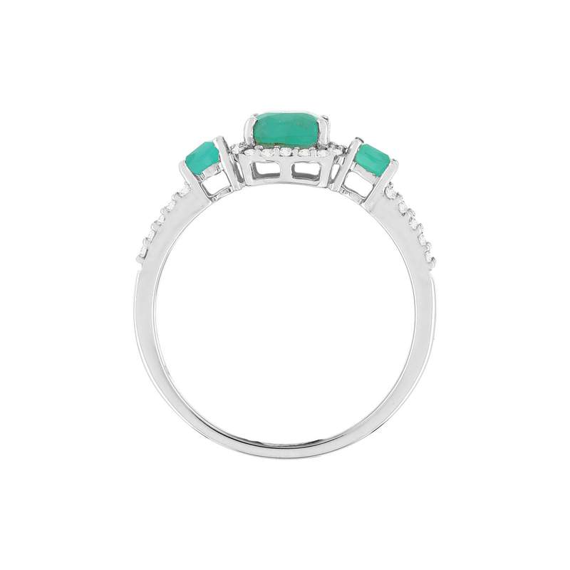 Bague or blanc 750 émeraudes diamants - vue 2