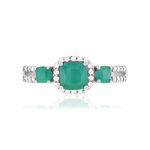 Bague or blanc 750 émeraudes diamants - vue 3