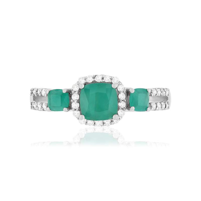 Bague or blanc 750 émeraudes diamants - vue 3