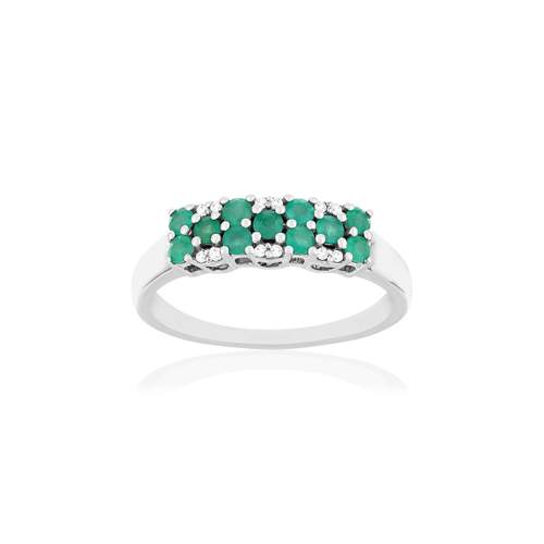 Bague or blanc 750 émeraudes diamants