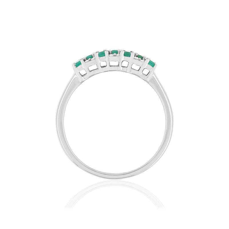 Bague or blanc 750 émeraudes diamants - vue 2