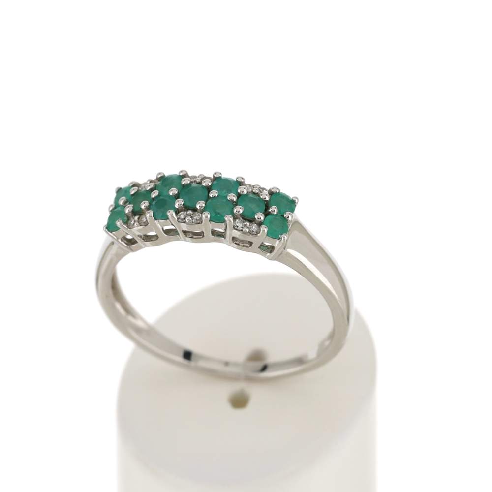 Bague or blanc 750 émeraudes diamants - vue 2