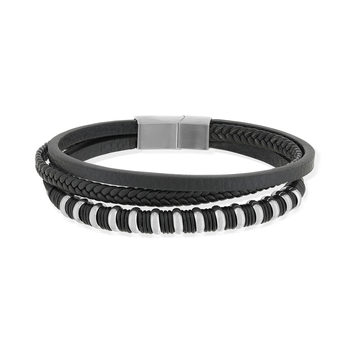 Bracelet cordon synthétique noir et acier