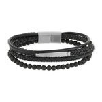 Bracelet cordon synthétique noir et acier - vue 1