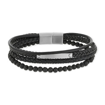 Bracelet cuir synthétique noir acier