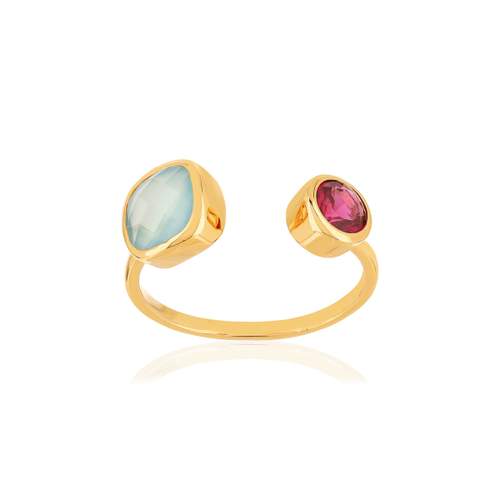 Bague plaqué or agate zirconia