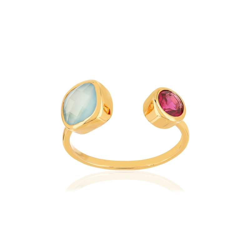 Bague plaqué or agate zirconia - vue 1