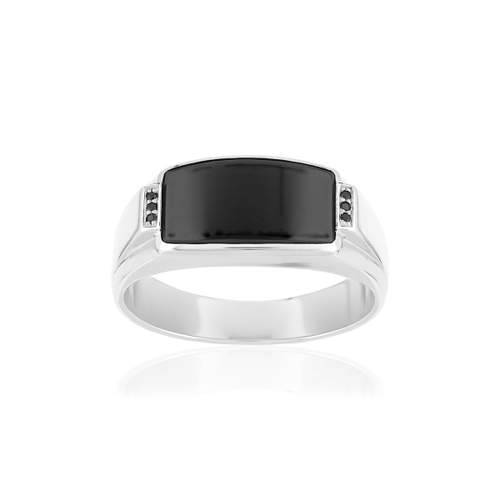 Bague or blanc 375 onyx diamants noirs traités