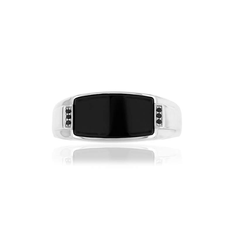 Bague or blanc 375 onyx diamants noirs traités - vue 3