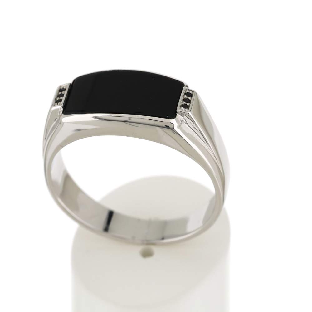 Bague or blanc 375 onyx diamants noirs traités - vue 2