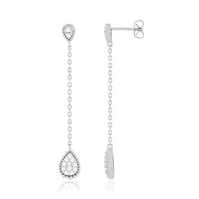 Boucles d'oreilles pendants argent 925 zirconias en forme de goutte - vue 1