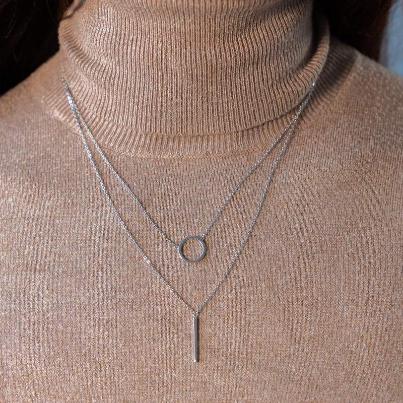 Collier argent 925 double chaîne 42 à 45 cm - vue porté 1