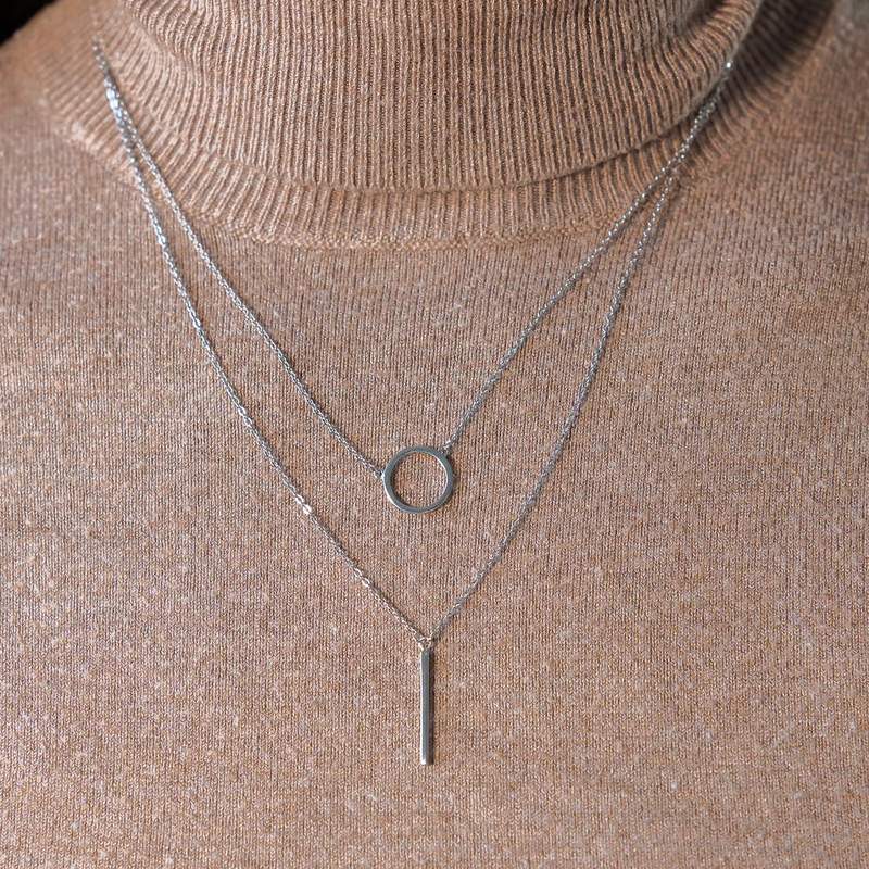 Collier argent 925 double chaîne 42 à 45 cm - vue porté 2