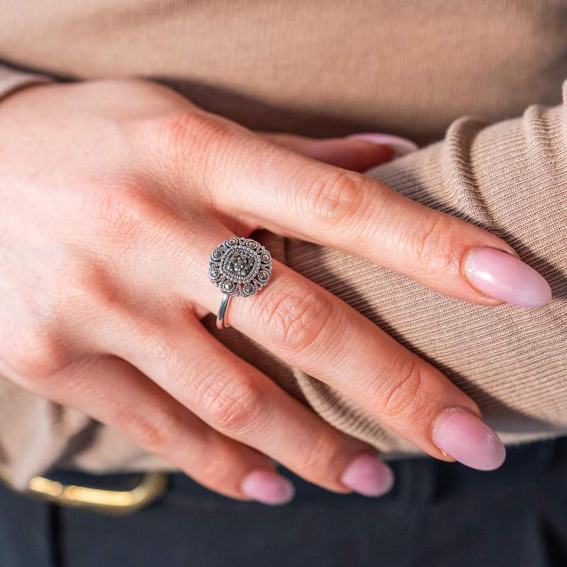 Bague argent 925 marcassites - vue porté 1