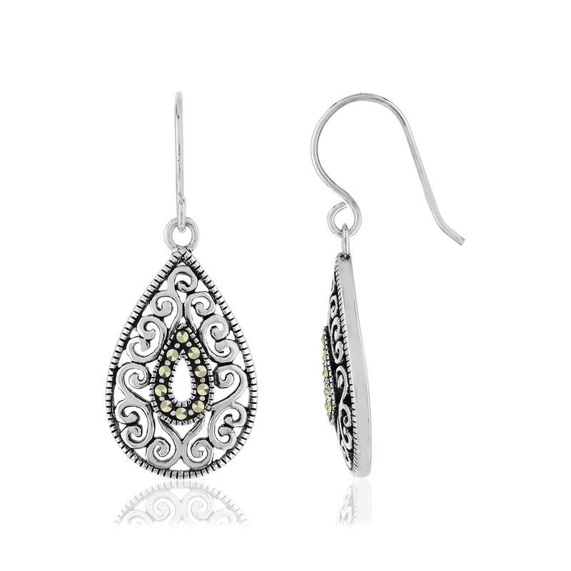Boucles d'oreilles argent 925 marcassites - vue 1