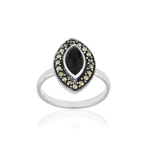 Bague argent 925 onyx marcassites