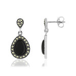 Boucles d'oreilles argent 925 onyx marcassites - vue 1