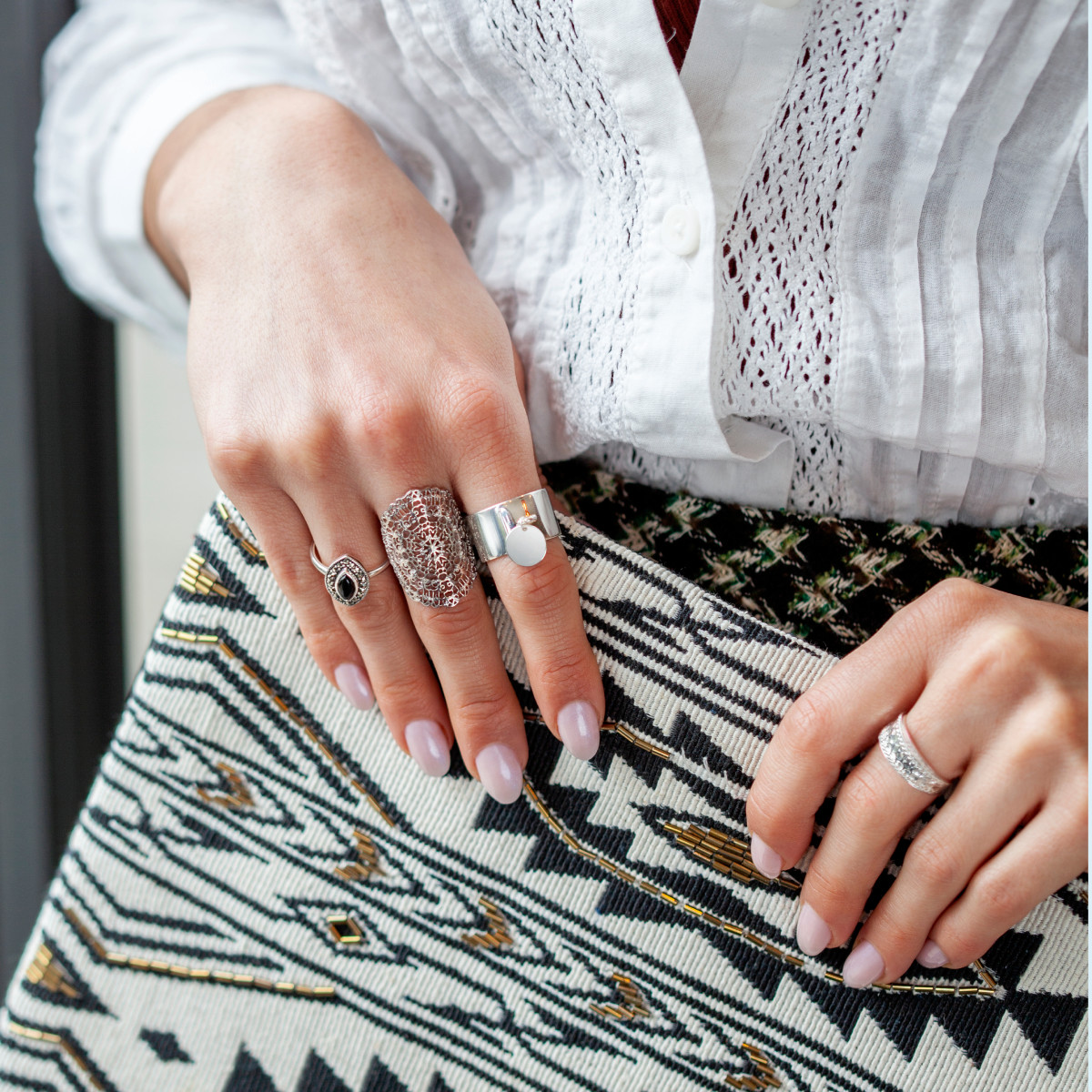 Bague argent 925, motif arabesque - vue porté 1