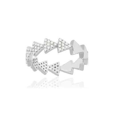 Bague argent 925 zirconias motif triangle - vue 1