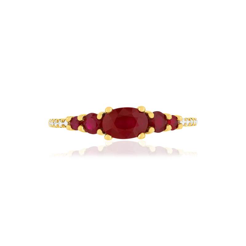 Bague or jaune 375 rubis diamants - vue 3