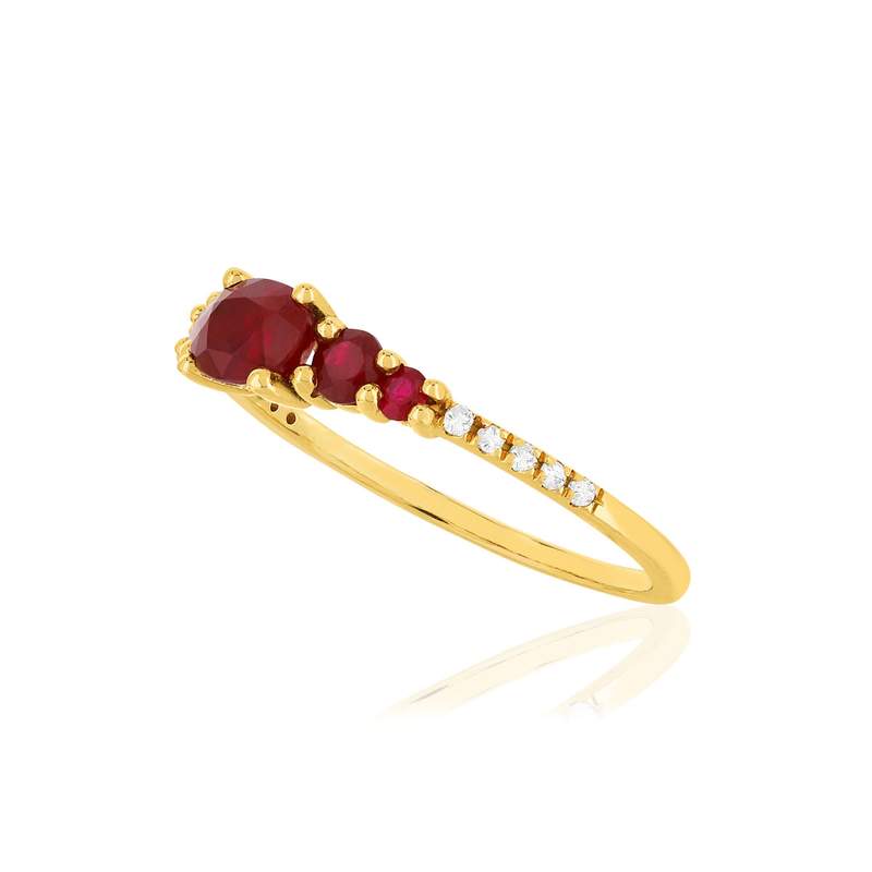 Bague or jaune 375 rubis diamants - vue D1