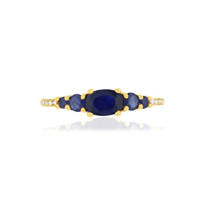 Yellow gold ring 375 sapphires diamonds - view 3