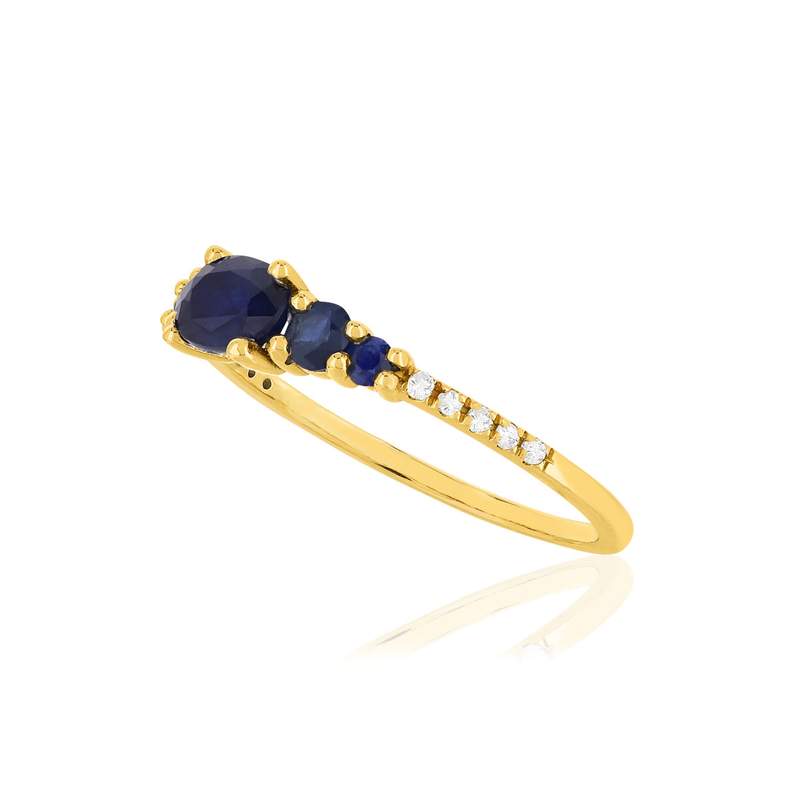 Yellow gold ring 375 sapphires diamonds - view D1