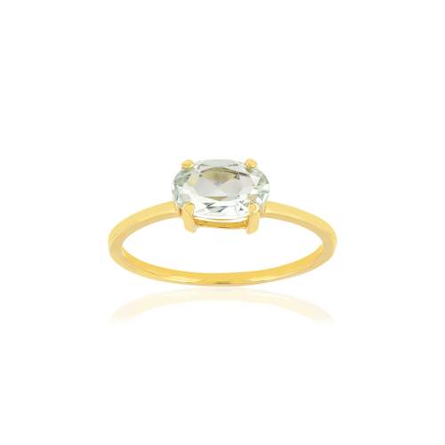Geelgouden ring 375 groene kwarts ovaal