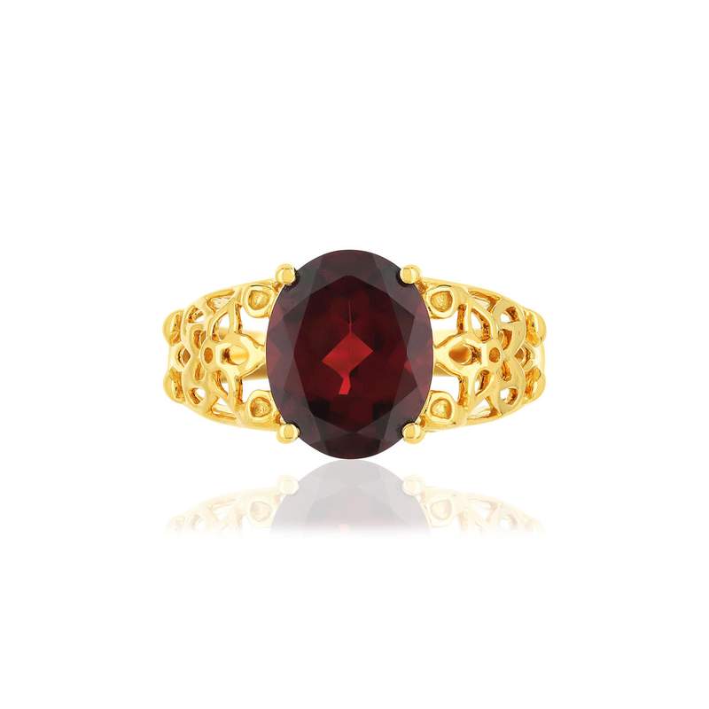 Bague or jaune 375 grenat - vue 3