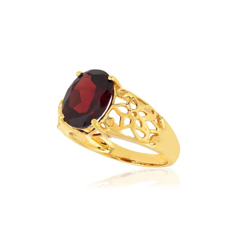 Bague or jaune 375 grenat - vue D1