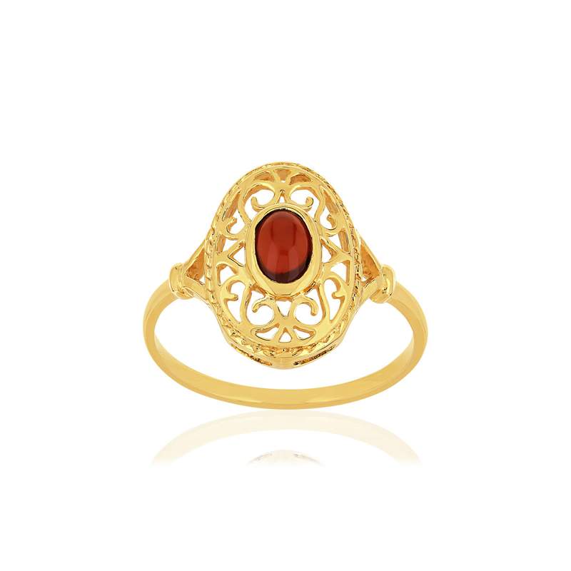 Bague or jaune 375 grenat - vue 1