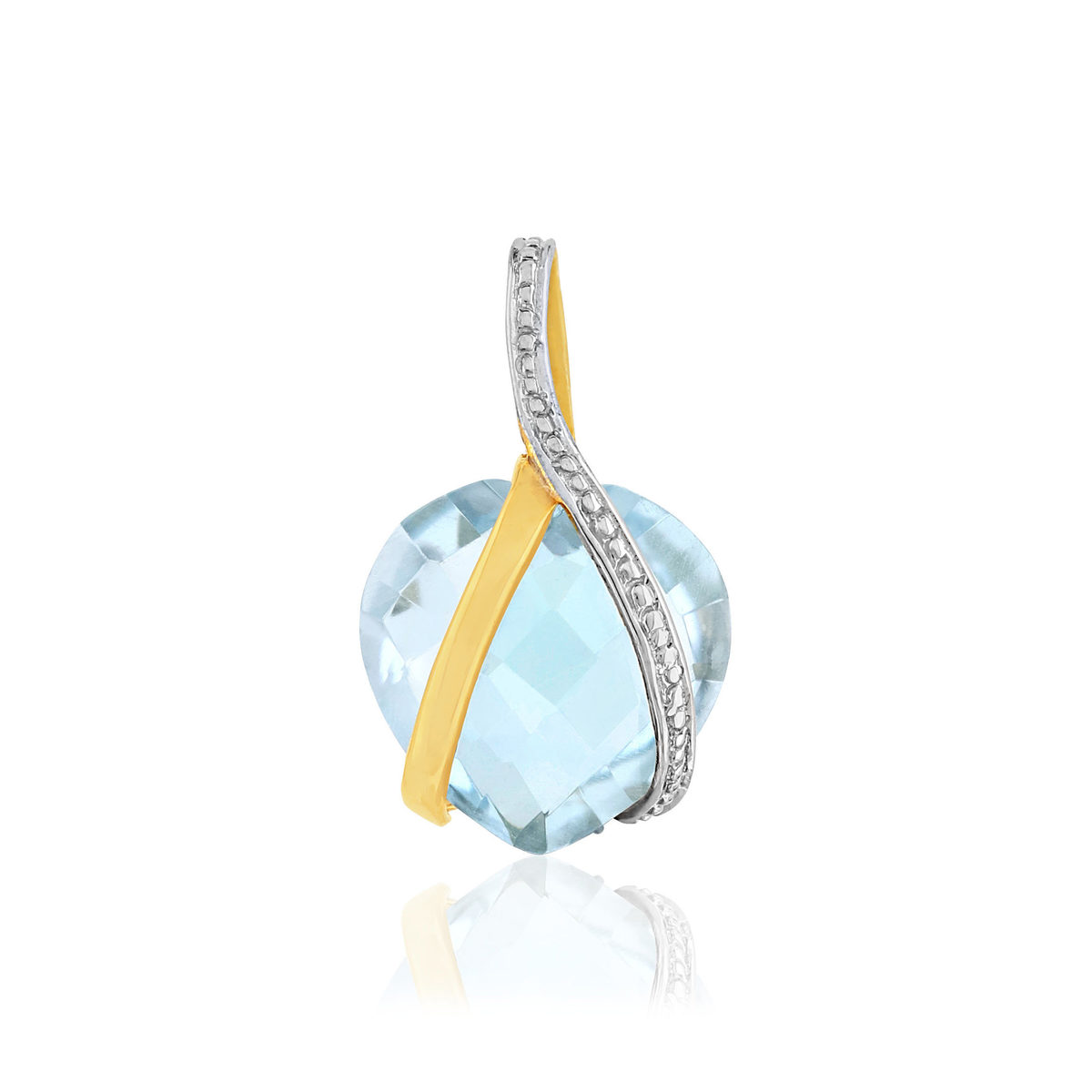 375 gold pendant, two tones, treated topaz, heart shape