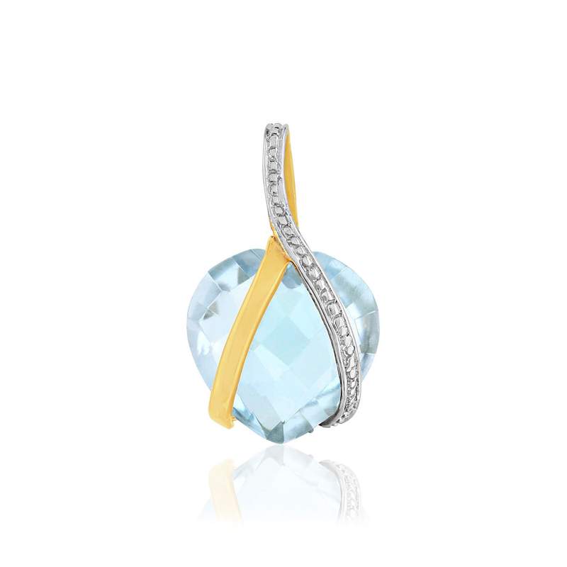 Pendentif or 375 2 tons topaze bleue traitée forme de coeur - vue 1