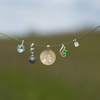 375 two-tone gold pendant with a treated blue topaz in the shape of a heart