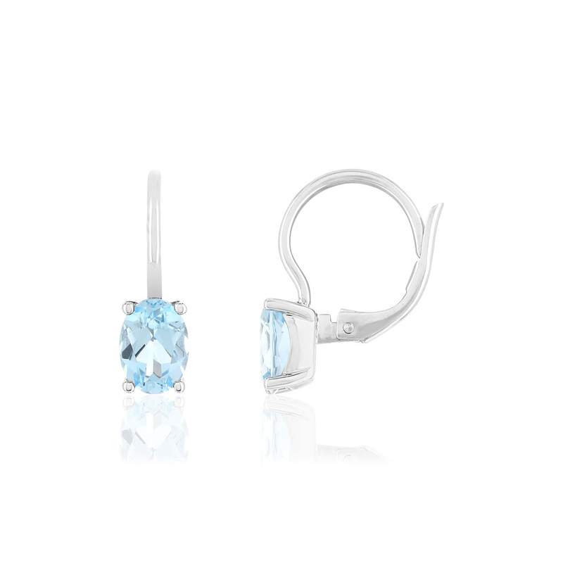 Boucles d'oreilles or blanc 375 topazes bleues traitées - vue 1