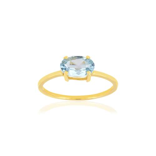 Bague or jaune 375 topaze bleue traitée ovale