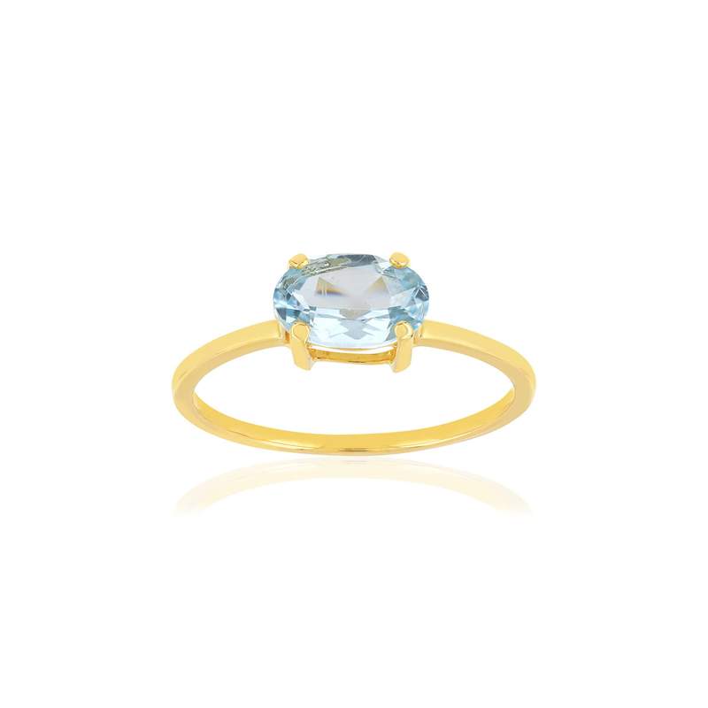 Bague or jaune 375 topaze bleue traitée ovale - vue 1