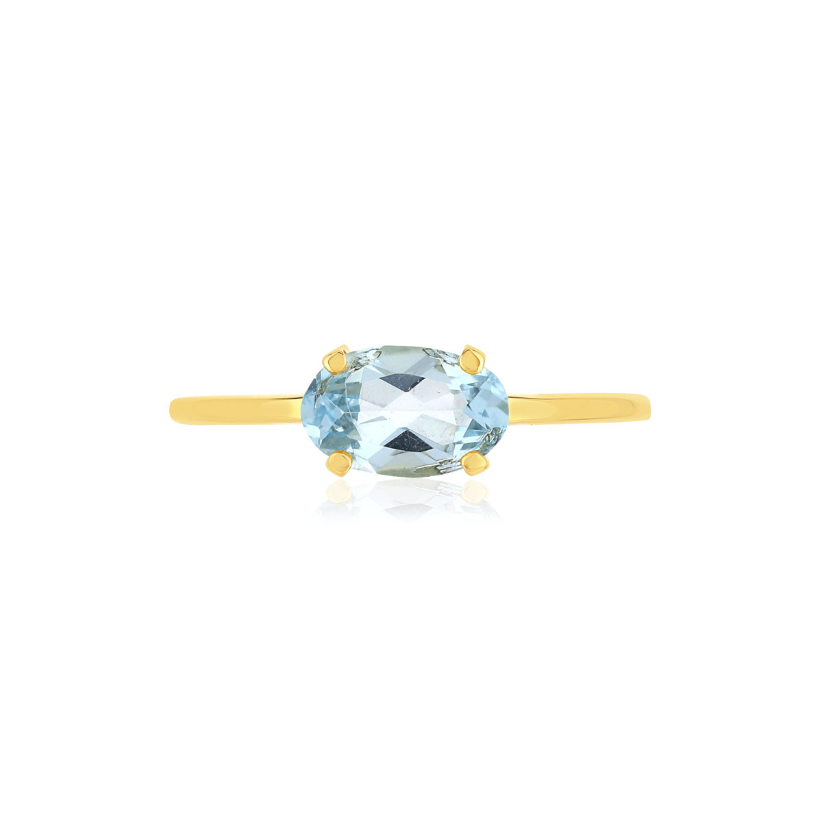 375 Yellow Gold Ring with Oval-Shaped Treated Blue Topaz - View 3