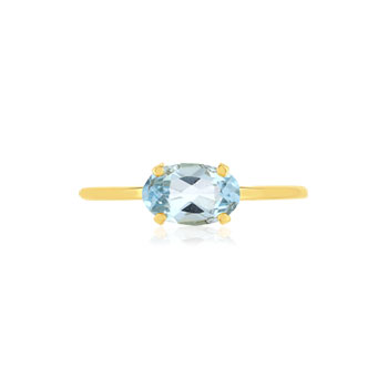 375 Yellow Gold Ring with an Oval-Shaped, Treated Blue Topaz